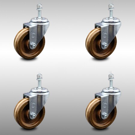Service Caster 4 Inch SS High Temp Phenolic Wheel Swivel 10mm Threaded Stem Caster Set SCC SCC-SSTS20S414-PHSHT-M1015-4